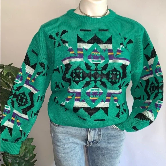 v i n t a g e :: Slouchy Grandpa Geometric Aztec Knit Sweater